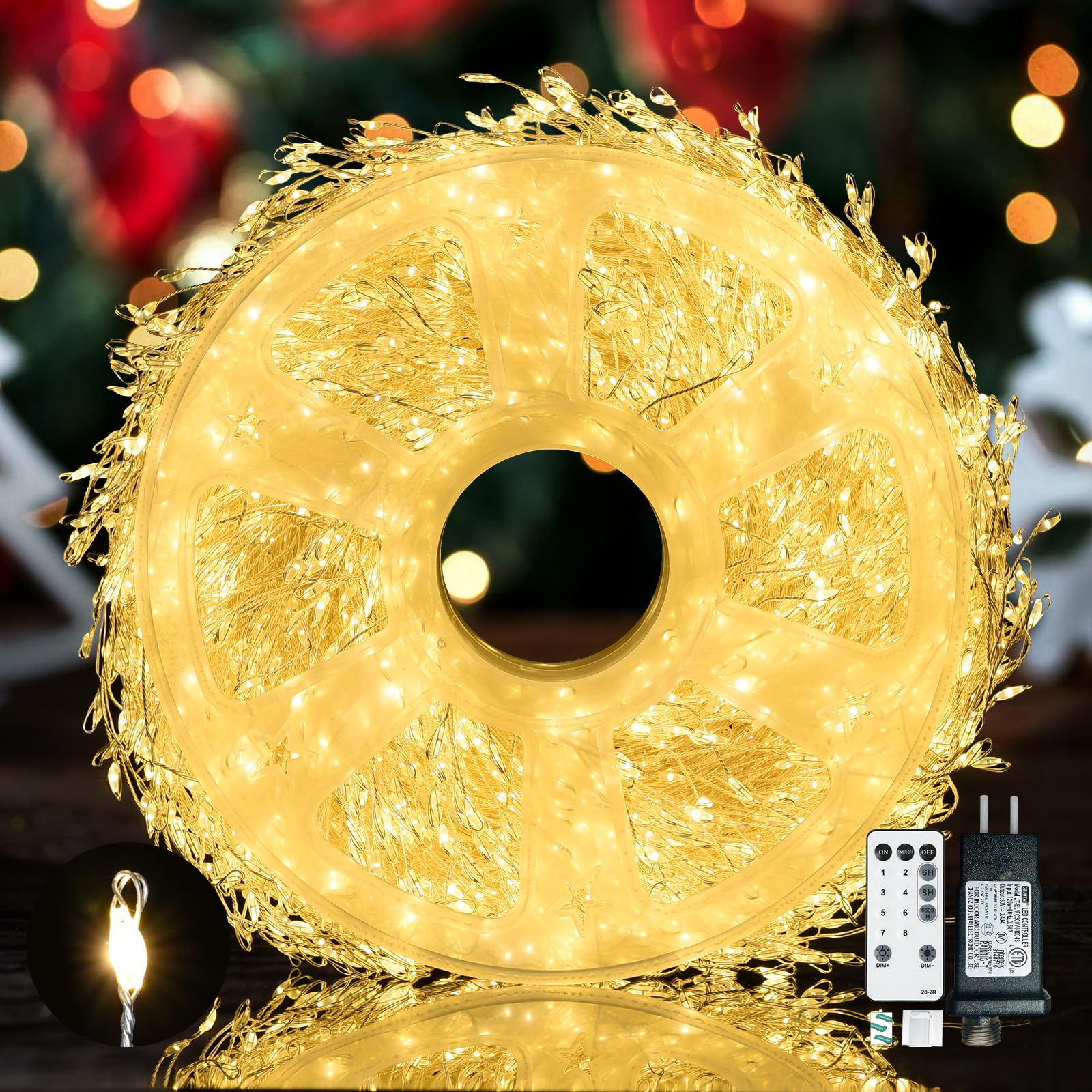 Fairy Lights Plug in,Dailyart 3000 Led Cluster Lights with Timer 195Ft Waterproof Warm Twinkle String Light with Remote for Bedroom Wreath Garland Window Wedding Christmas Tree Decoration,Sliver Wire Image