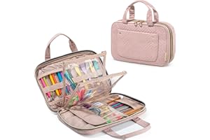 Yarwo Knitting Needles Case (up to 10.6"), Crochet Hooks Organizer with Double Handle for Circular Knitting Needles and Accessories, Dusty Rose (Bag Only)