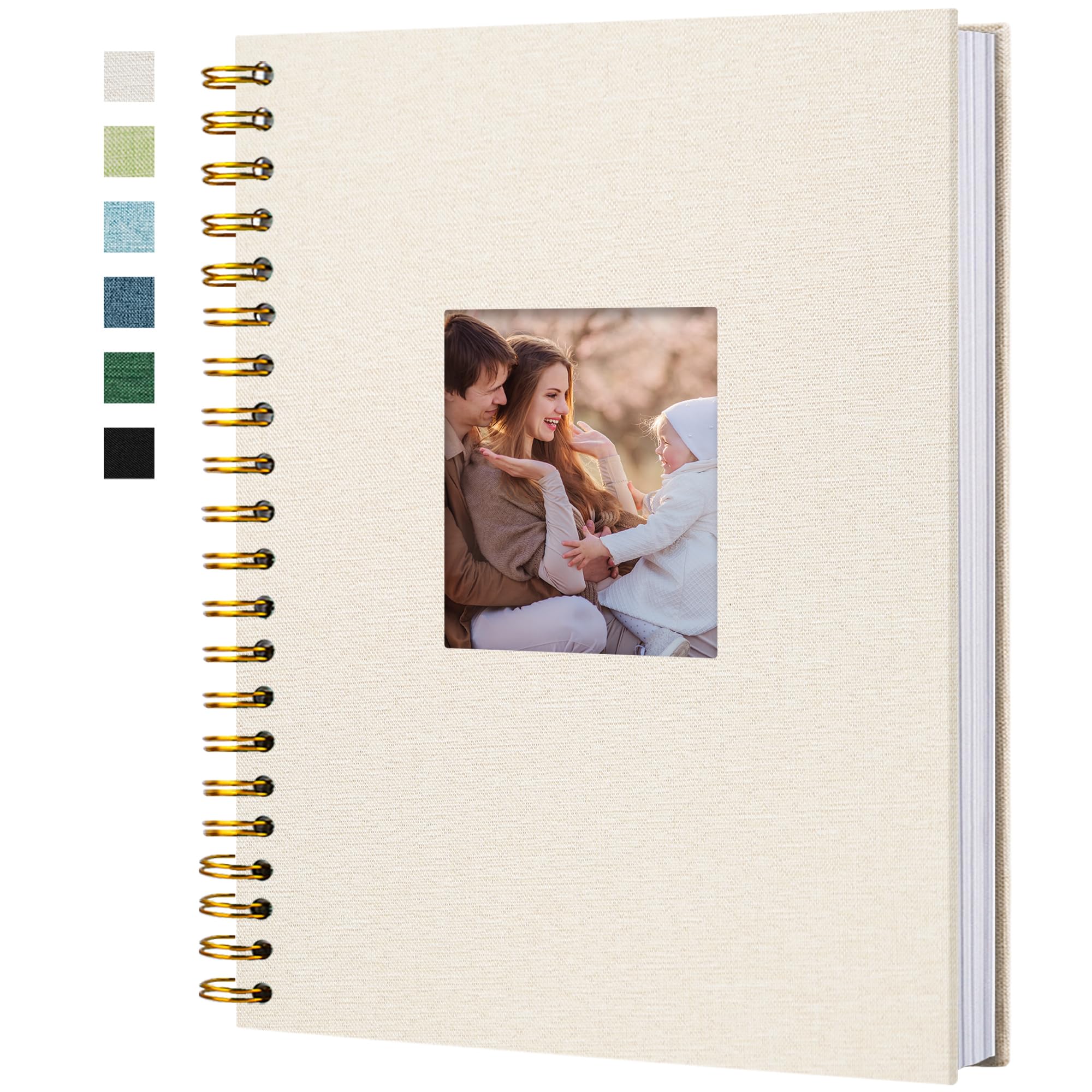 HIWHY Scrapbook Photo Album Linen Cover with DIY Window 28x20 CM White Inner Paper Memory Book with 40 Sheets/80 Pages Beige