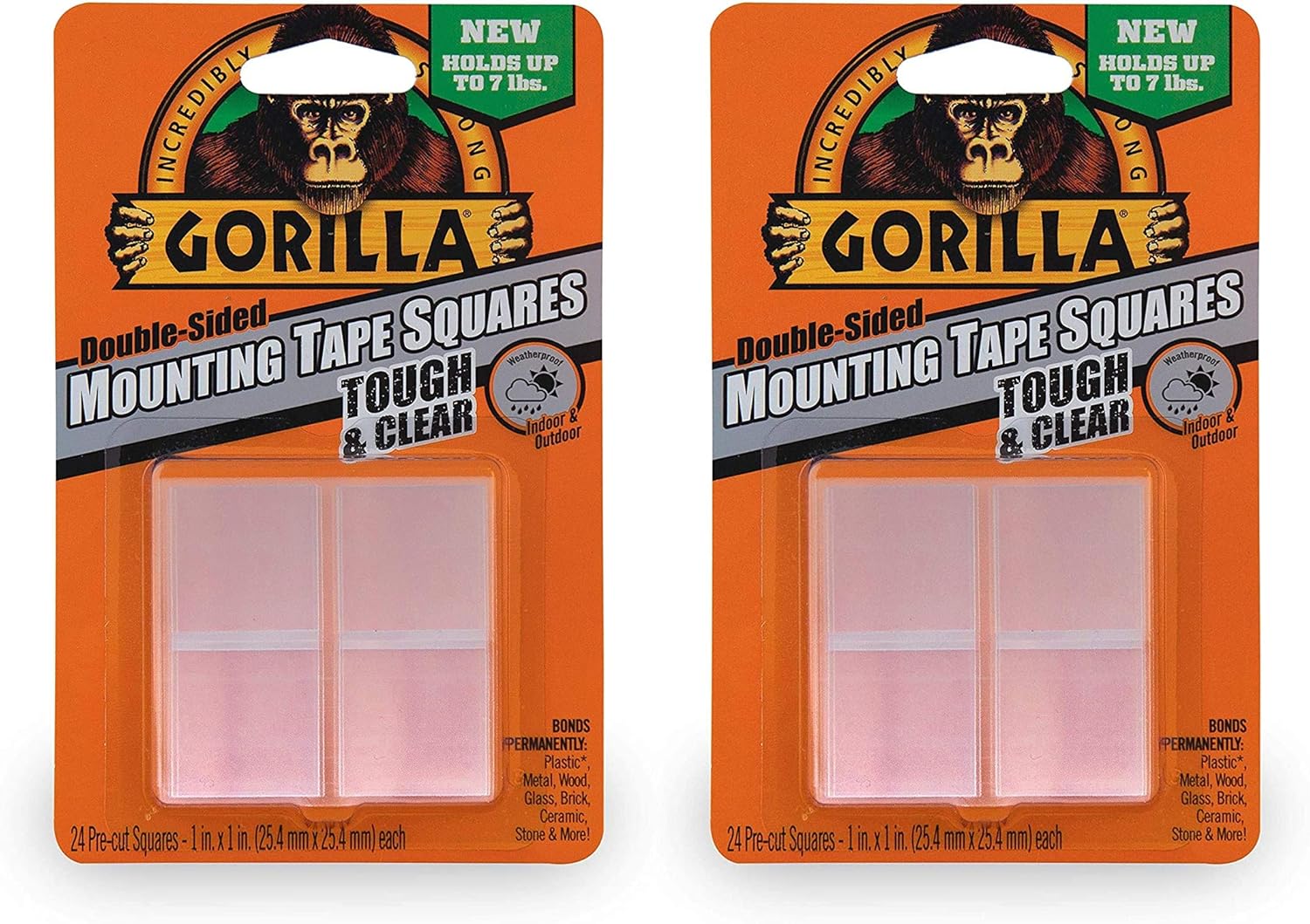 Gorilla Tough & Clear Double Sided Mounting Tape Squares, 24 1" Pre-Cut Squares, Clear, (Pack of 1): Home Improvement