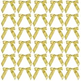 AIMUDI Small Gold Bows for Christmas Tree 2.5" Pretied Gold Bows for Gift Wrapping Premade Satin Ribbon Twist Tie Bows for Crafts Mini Bows for Treat Bags Cake Pop Bows Baby Shower Decor - 50 Counts