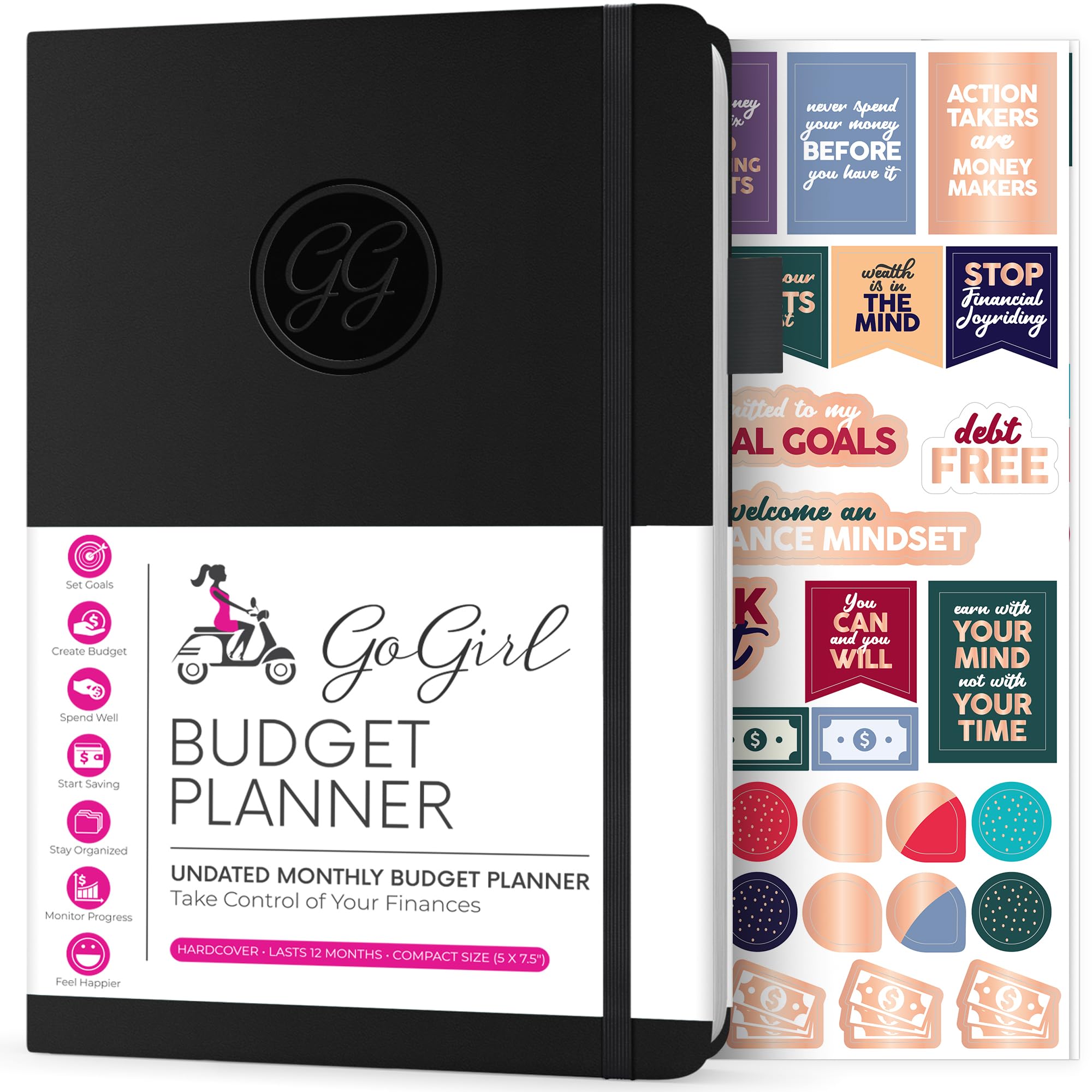 GoGirl Budget Planner – Monthly Financial Planner Organizer Budget Book. Expense Tracker Notebook Journal to Control Your Money. Undated – Start Any Time, 13.5x19cm, Lasts 1 Year – Black