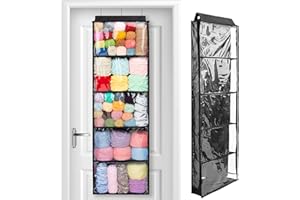PACMAXI Hanging Yarn Storage Knitting Organizer Storage with 5 Compartments, Clear Wall Display Bulky Yarn Organizer for Knitting Needles, Crochet Hooks(Large Size) (black)