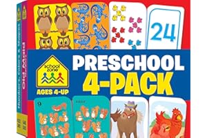 School Zone Preschool 4-Pack Flash Cards: 224 Cards, Pre-K, Colors, Shapes, Numbers 0-25, Old Maid Numbers, Kids Game Cards, 