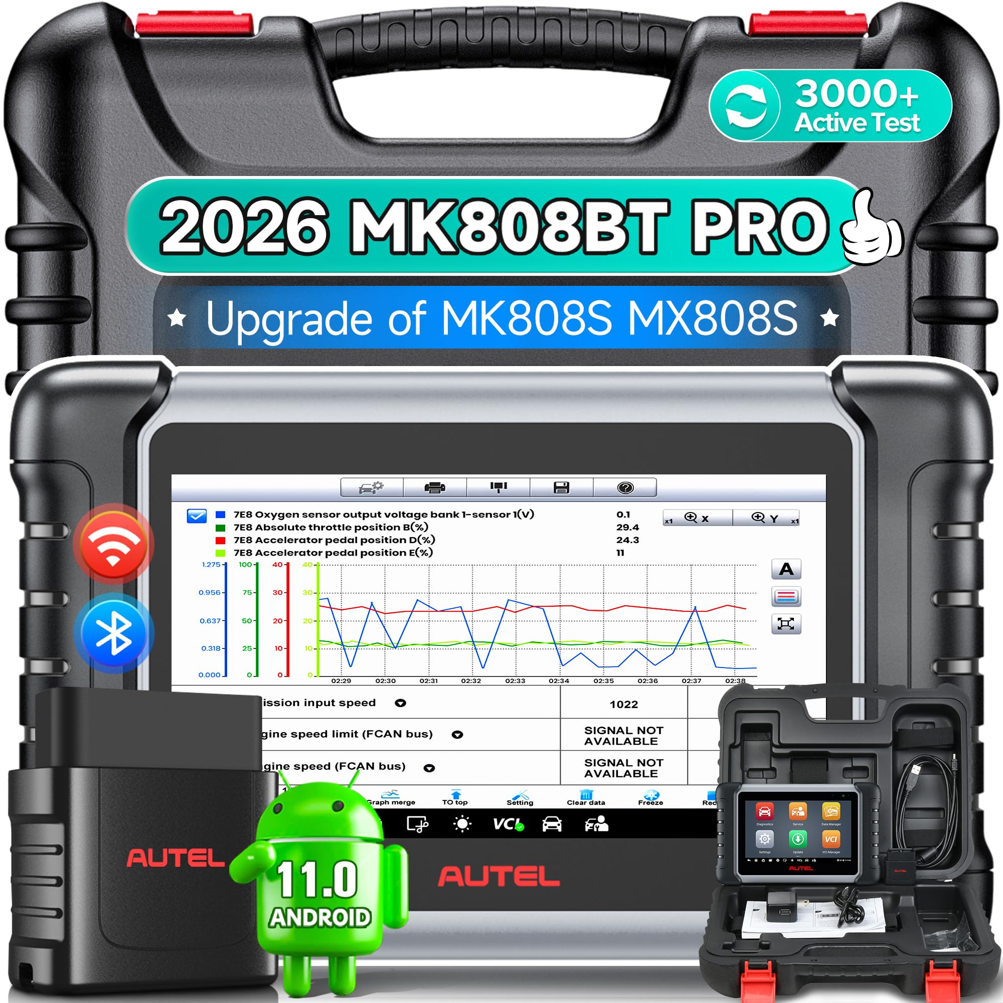 Autel MaxiCOM MK808BT PRO Scanner: 2026 Full Bidirectional Scan Tool as MK900 MX900 MK900BT, BT Up of MK808S MX808S MK808Z MK808, 3000+ Active Tests, 28+ Resets, OE Diagnose, OS11, Sup. BT506/ MV108S