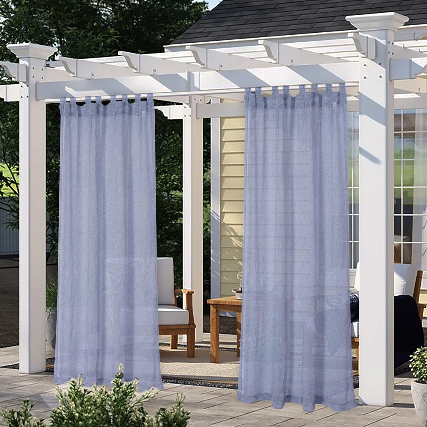 Outdoor Curtains - LORDTEX Burlap Linen Look Outdoor Curtain for Patio - 2 Panels Waterproof Tab Top Sheer Curtains for Pergola, Porch, Cabana and Gazebo Indoor/Outdoor Voile Sheer Drapes, 52 x 84 Inch, Navy