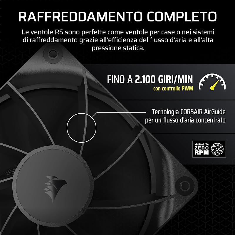 RS120 120 mm PWM Ventole – Connessione a Margherita – Basso Rumore – Cuscinetto a Cupola Magnetica – Confezione Tripla – Nero