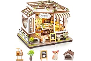 LOVELYHOME DIY Miniature House Kit,Tiny House Pet Shop with Furniture & LED,DIY Dollhouse Miniature Kit for Adults Teen,Mini House Building kit,3D Wooden Craft Mini Model Kit,Birthday Gifts Home Decor
