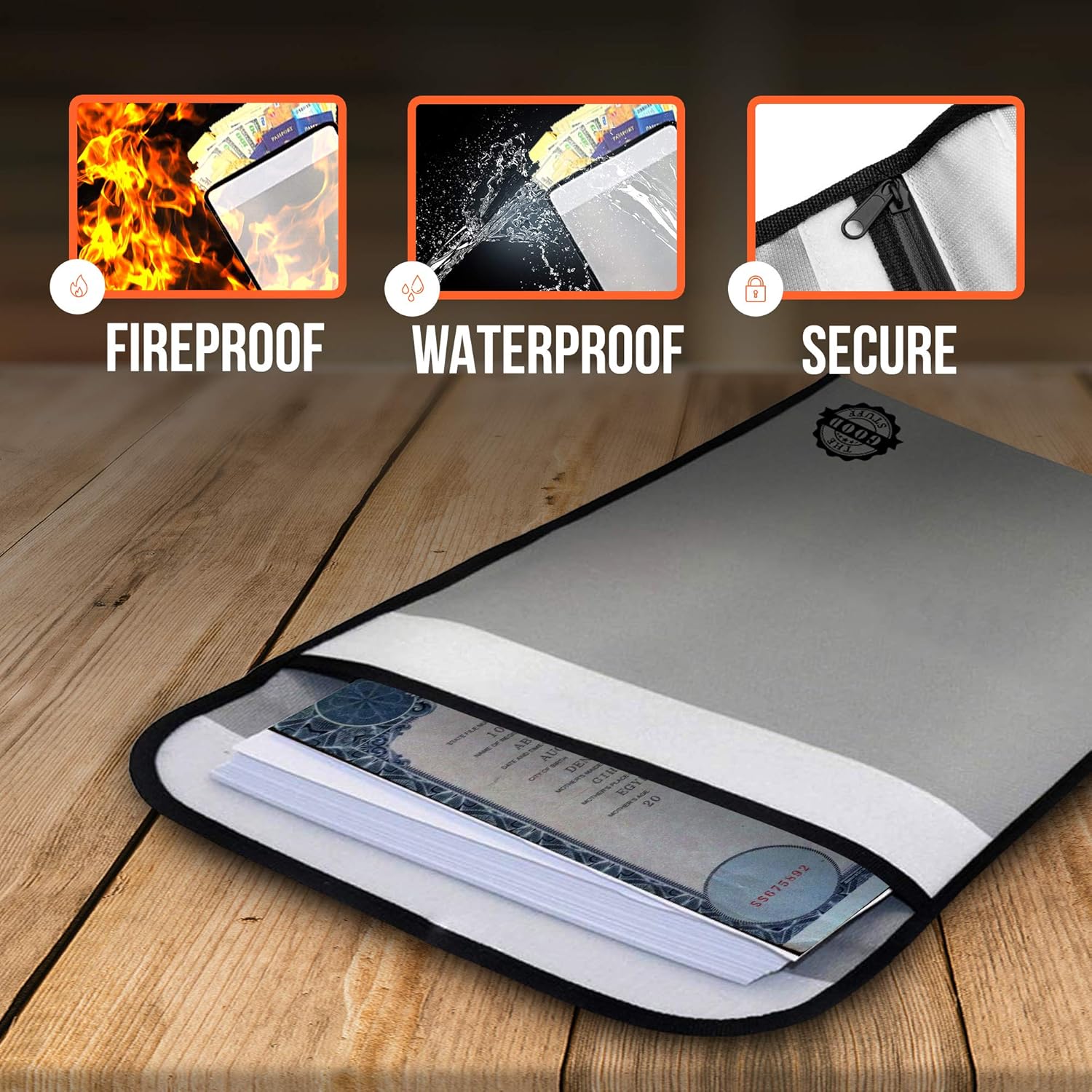 Fireproof Document Bag (2000℉), Protect Important Documents, Fireproof Bags (Extra Strength), Waterproof and Fireproof Document Bag, Fire Safe Bags, Keep Your Documents Safe (Legal) by The Good Stuff: Kitchen & Dining