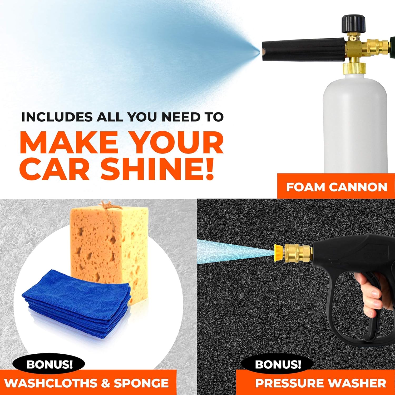 Scuddles | Foam Cannon | Foam Lance | Pressure Washer | Upgraded 2021 Model for Cars Full Kit Includes 3 Micro Fiber Towels and Sponge for Detailing Cars Or SUVS Pressure Washer Mega Set: Automotive