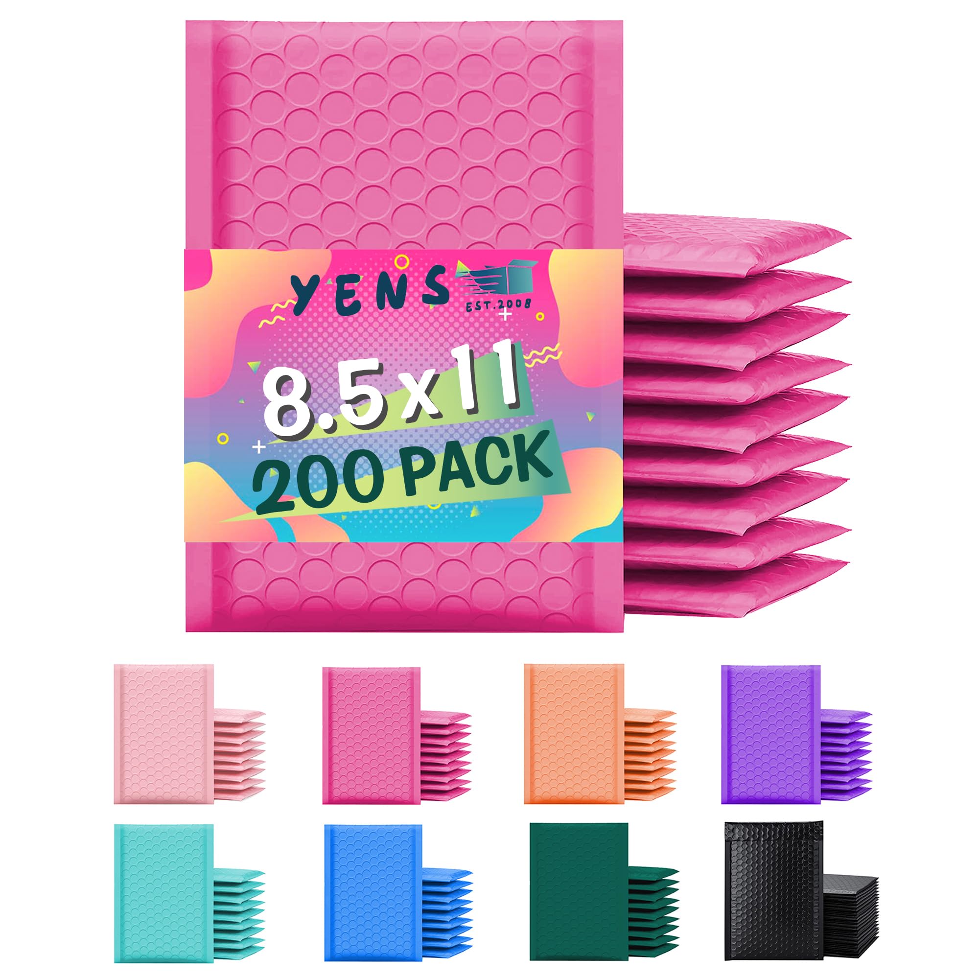 Yens Poly Bubble Mailers 8.5x12 200 Pack Hot Pink