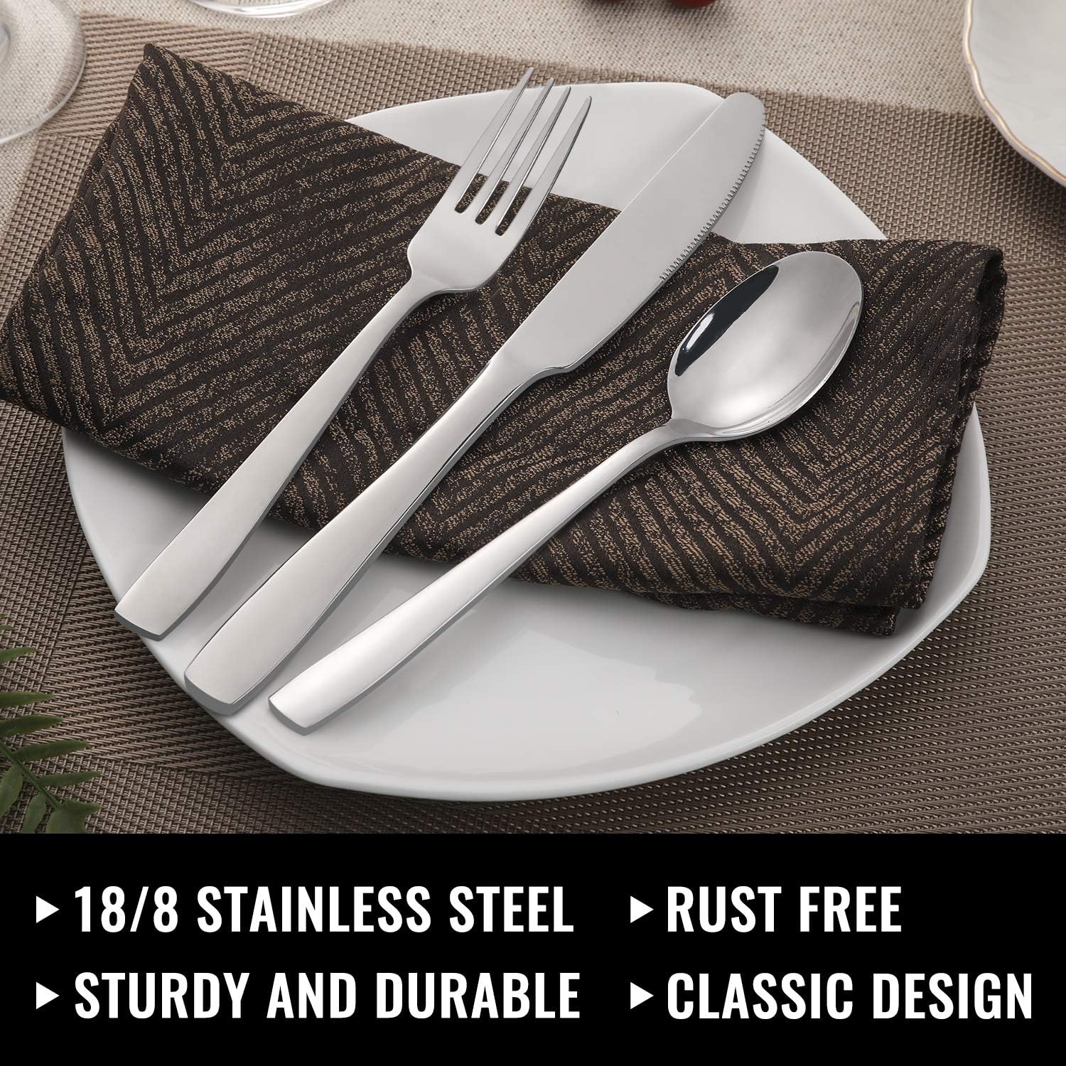  | Hiware 48-Piece Silverware Set with Steak Knives for 8, Stainless Steel Flatware Cutlery Set For Home Kitchen Restaurant Hotel, Mirror Polished, Dishwasher Safe: Flatware Sets