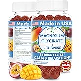 Lunakai USA Made Magnesium Glycinate Gummies with L-Theanine for Kids & Adults – 420mg Magnesium Supplement for Calm, Sleep & Stress Support, 60ct