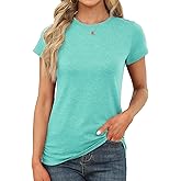 Memorose Womens Short Sleeve Tops Summer T Shirts Round Neck Causal Fashion Basic Tee