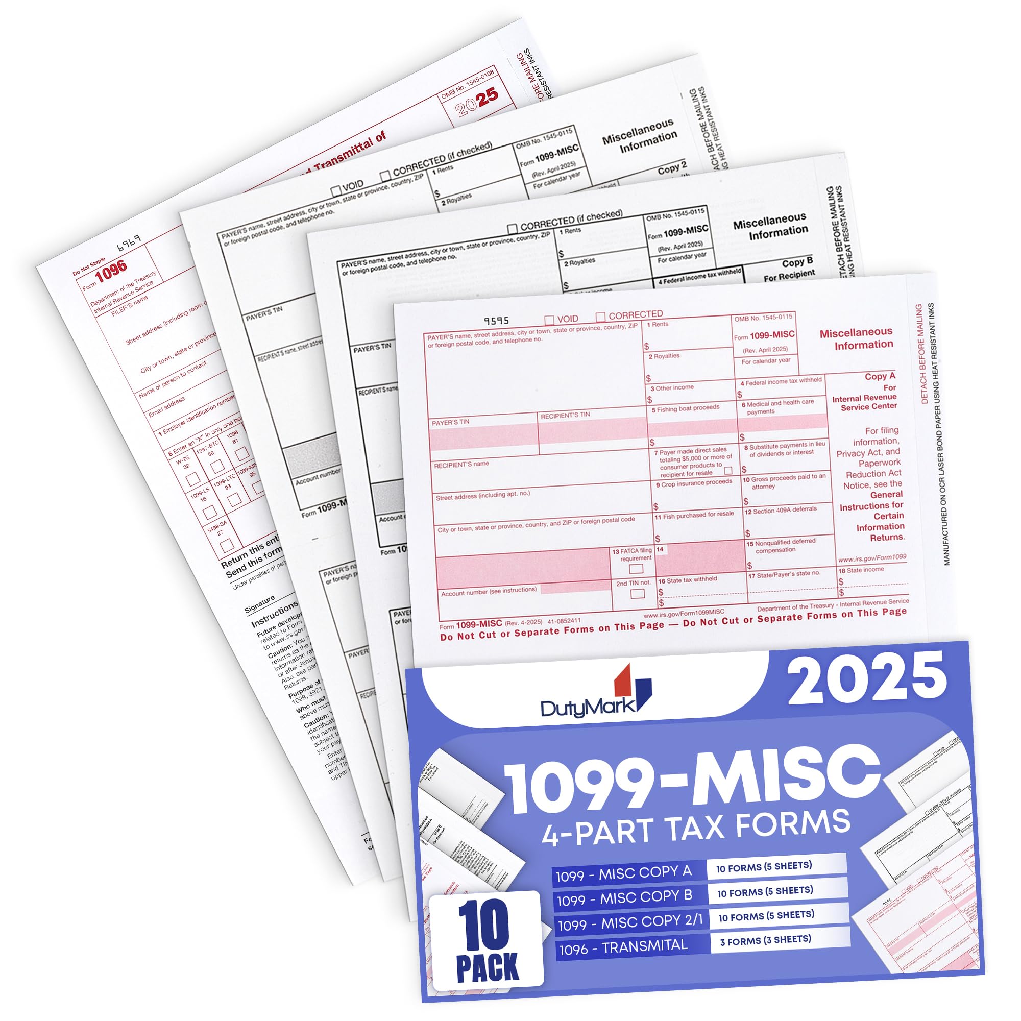 Photo 1 of 1099 Misc Forms 2025 Lazer 4 Part Tax Forms Kit for 10 Vendors - Value Pack for Business Designed for QuickBooks and Accounting Software - Made in The USA - 10-Pack