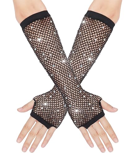 Seeksmile Women's Girls 80's Theme Party Emo Fingerless Arm Fishnet Gloves (Black) : Clothing, Shoes & Jewelry