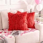 Home Brilliant Pillow Covers 18x18 Faux Fur Throw Pillow Covers Wedding Valentine's Decorative Pillow Cases Red Cushion Covers Set of 2, 45cm x 45cm, Red