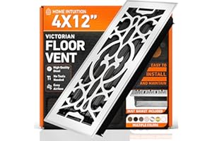 HOME INTUITION 4X12 Floor Vent Covers Floor Register with Mesh Cover Trap, Heat and Air, Walkable Metal Floor Register for HVAC Duct, Victorian, White
