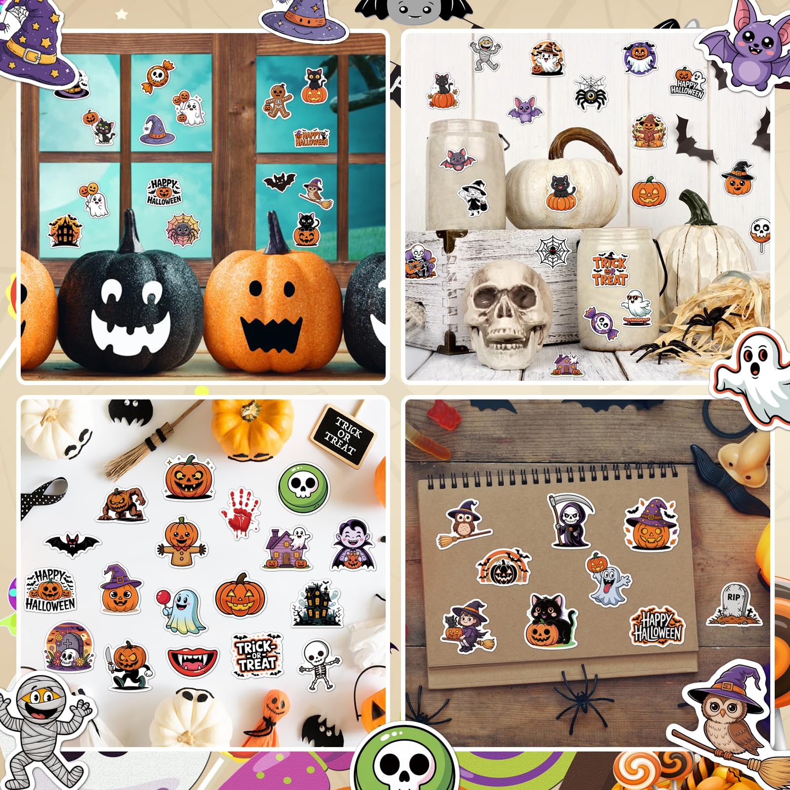 CAKKVDE 100PCS Halloween Stickers Bulk - Halloween Party Favors for Kids - Waterproof Vinyl Halloween Decorations for Classroom Crafts, Treat Bags, Trick or Treat Gifts