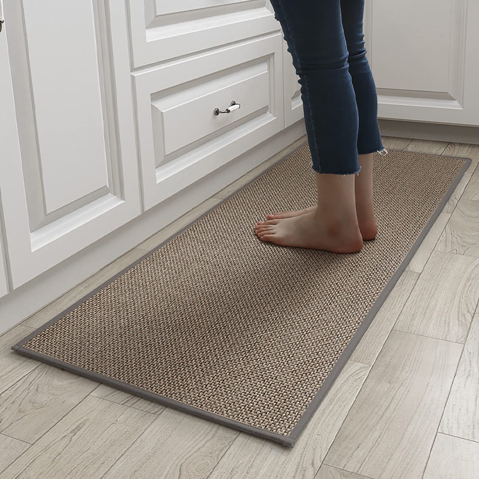 Urukundo Non-Slip, Rubber Sole, Washable Kitchen Rug, Carpet Runner, Hallway, Kitchen Floor Non-Slip Linen Jute Mats for Front of the Sink, Living Room - Grey - 44 x 120cm
