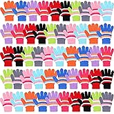 Sureio 80 Pairs Winter Kid Gloves Bulk Knitted Fleece Warm Full Finger Gloves for Children Boys Girls Outdoor Playing