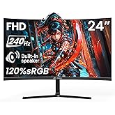 CRUA 24” 240Hz Gaming Monitor, Curved FHD 1920 x 1080P, Built-in Speakers, Support 120% sRGB, AMD FreeSync, Low Motion Blur, Wall Mount Installs Compatible, for Office and Games(HDMI 2.0&DP 1.4)–Black