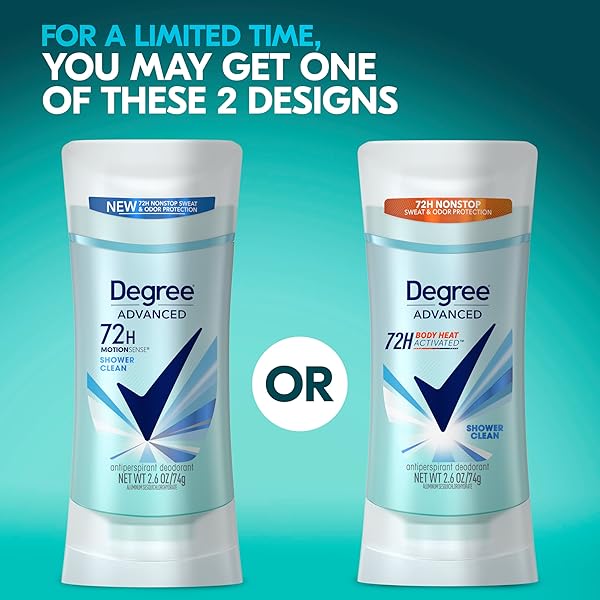 DEGREE ADVANCED PROTECTION ANTIPERSPIRANT DEODORANT SHOWER CLEAN FOR 72-HOUR SWEAT & ODOR CONTROL FOR WOMEN, WITH BODY HEAT ACTIVATED TECHNOLOGY, 2.6 OZ