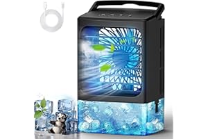 GPTARCER Mini Air Conditioner,Portable Air Conditioners,Evaporative Air Cooler Humidifier, 3 Speed Quiet Personal Cooling Fan, 7-Color LED Night Light, 4/8H Timer for Bedroom, Office, Camping, Car (White)