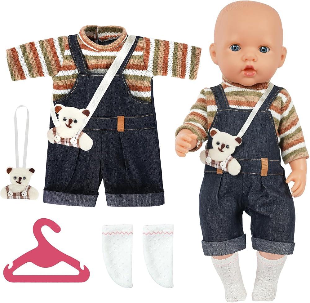 Aolso 14-18 inch Baby Doll Clothes Bear Overalls with Coat Hanger