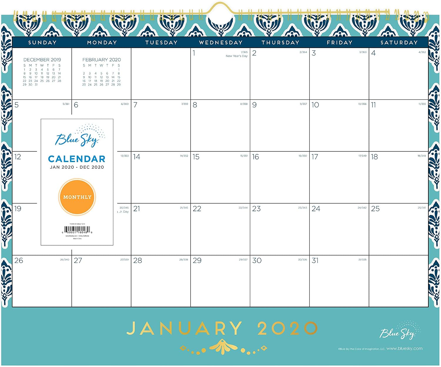 Analeis Blue Sky 2020 Monthly Wall Calendar Ruled Blocks 15 X 12 Twin Wire Binding Wall Calendars Office Products