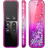 NZND Glitter Quicksand Case Compatible with Apple TV 4K / HD Siri Remote (1st Gen, 2015/2017), Pink/Purple | Bling Floating Liquid Sparkle Soft TPU Cover for Apple TV 4th & 5th Gen Remote Control