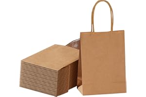 SUNCOLOR 25 Pieces 6" Mini Goodie Bags Brown Small Gift Bags with Handle for Party Favor Bags (Brown)