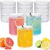 Joyido 18PCS Plastic Hobnail Drinking Glasses - 14 Oz Clear Vintage Glasses Mixed Drinkware Sets - Disposable Beaded Cups for Beer, Whiskey, Juice, Cocktail, Wine, Party