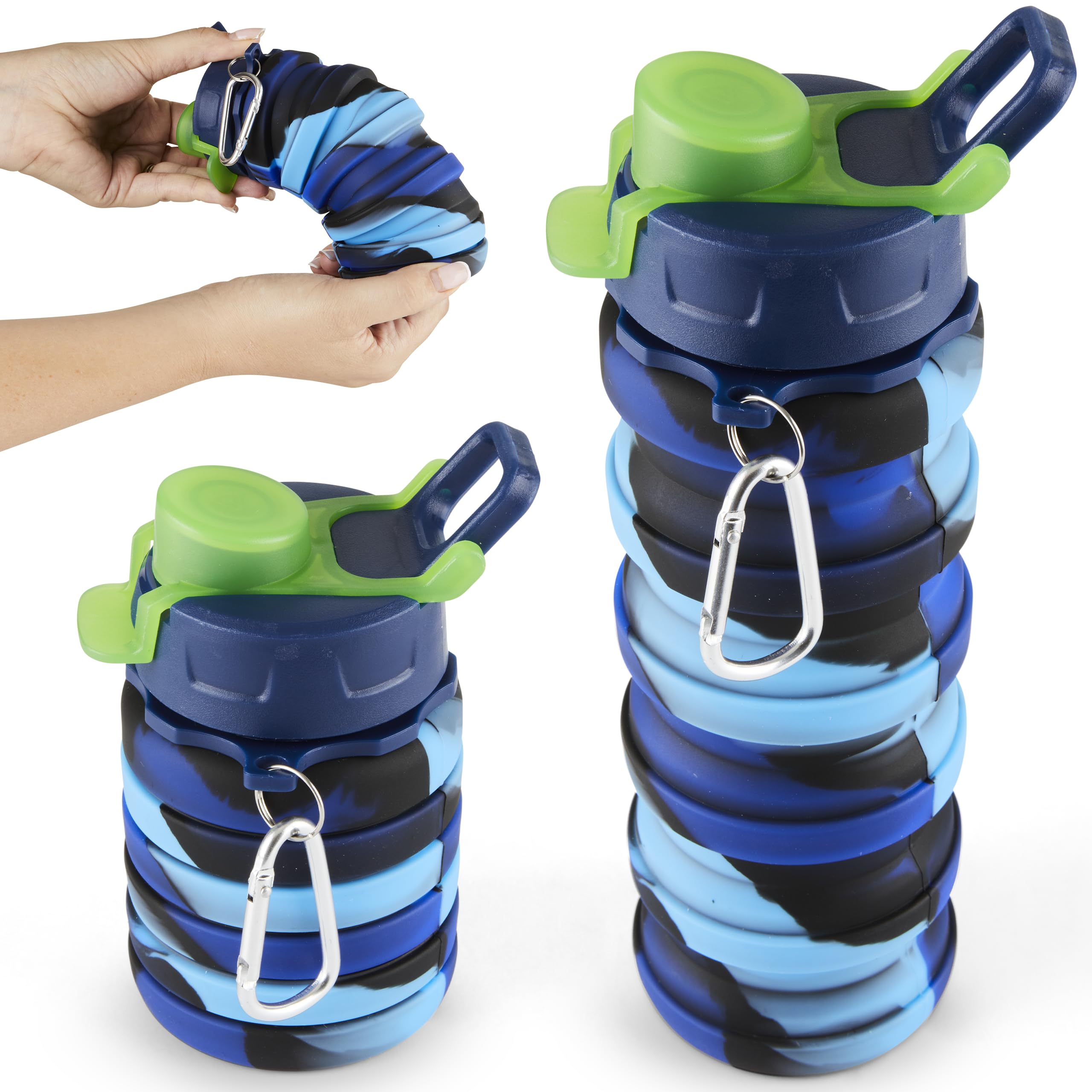Photo 1 of Spacesaver Collapsible Water Bottle - Foldable Water Bottle - Silicone Water Bottle - Travel Water Bottle Collapsible - Lightweight, Portable, Compact - Camping, Hiking, Traveling - Blue Rainbow