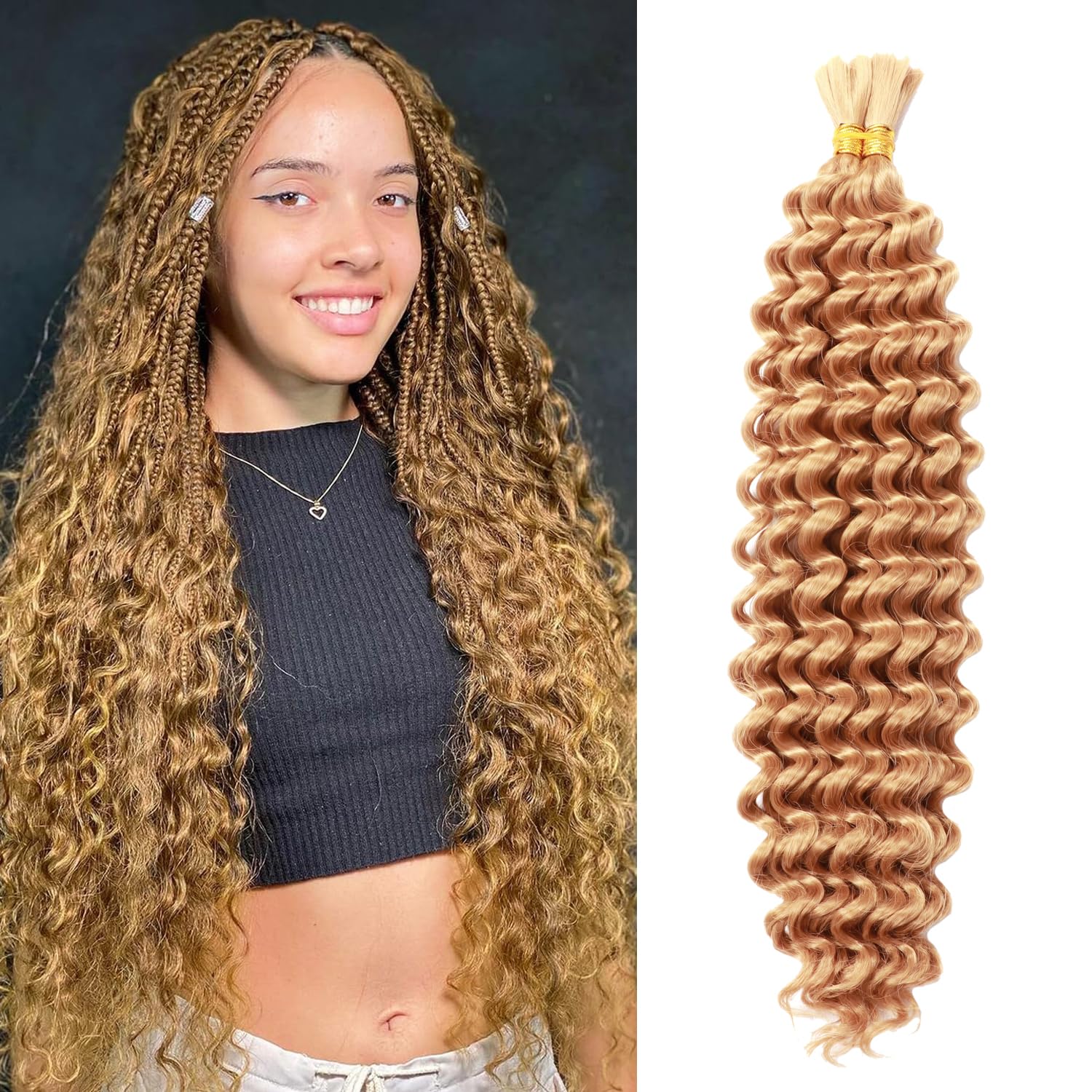 Deep Wave Bulk Mixed Synthetic Boho Braids 18 Inch 100g Wet And Wavy No Weft Deep Twist Crochet Hair For Box Boho Braids With Knotless braids Hair Extensions (27#, 18 Inch(50g/Bundle x2)) — image 1