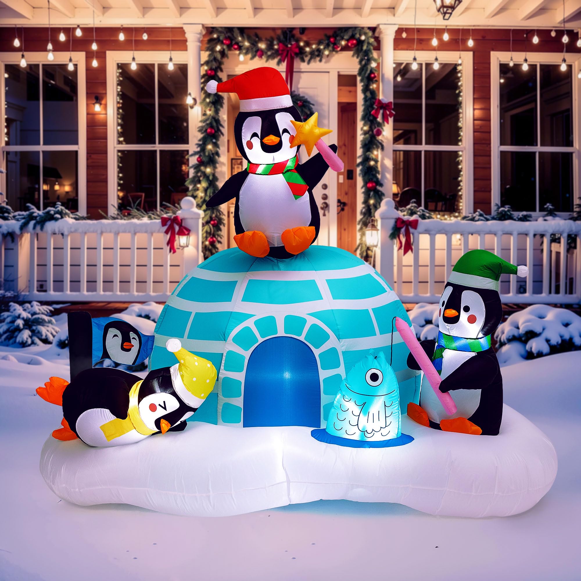 Photo 1 of PRESENCE Inflatables Igloo LED Light Up Penguin Fishing, Christmas Blow Up for Garden Lawn Holiday