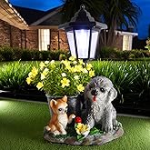 PaLuQiYa Garden Dog Statue,Resin Teddy & Cat Figurine with Solar LED Light,Flower Pots Planters Pots for Succulent,Outdoor Sculpture for Patio Balcony Yard Lawn Decor,Unique Gift for Dad Mom Grandma