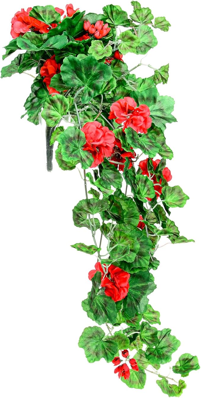 FloristryWarehouse Artificial silk trailing Geranium Red 80 cm hanging basket window box flowers