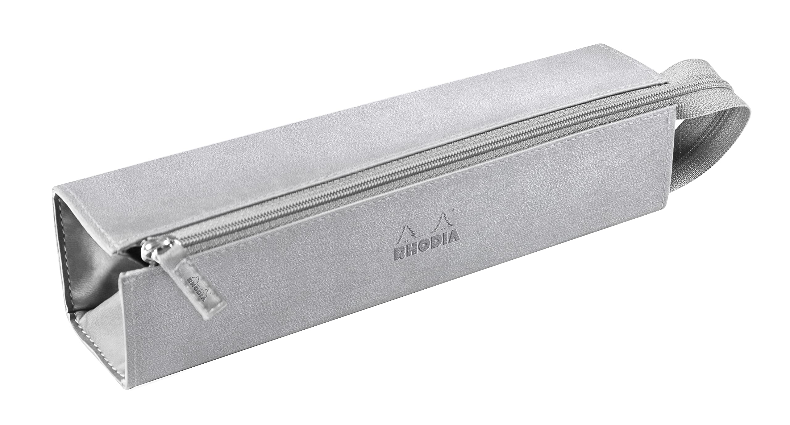 RHODIA 319011C - Pencil case Rhodiarama Silver - 23x5x5 cm - Flat opening for use as a pencil case - Faux leather - Storage for pens, pencils, markers, small supplies