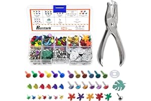 Rustark Assortiment de 240 attaches parisiennes multicolores de 9 styles avec rondelle et perforatrice, attaches en métal pou