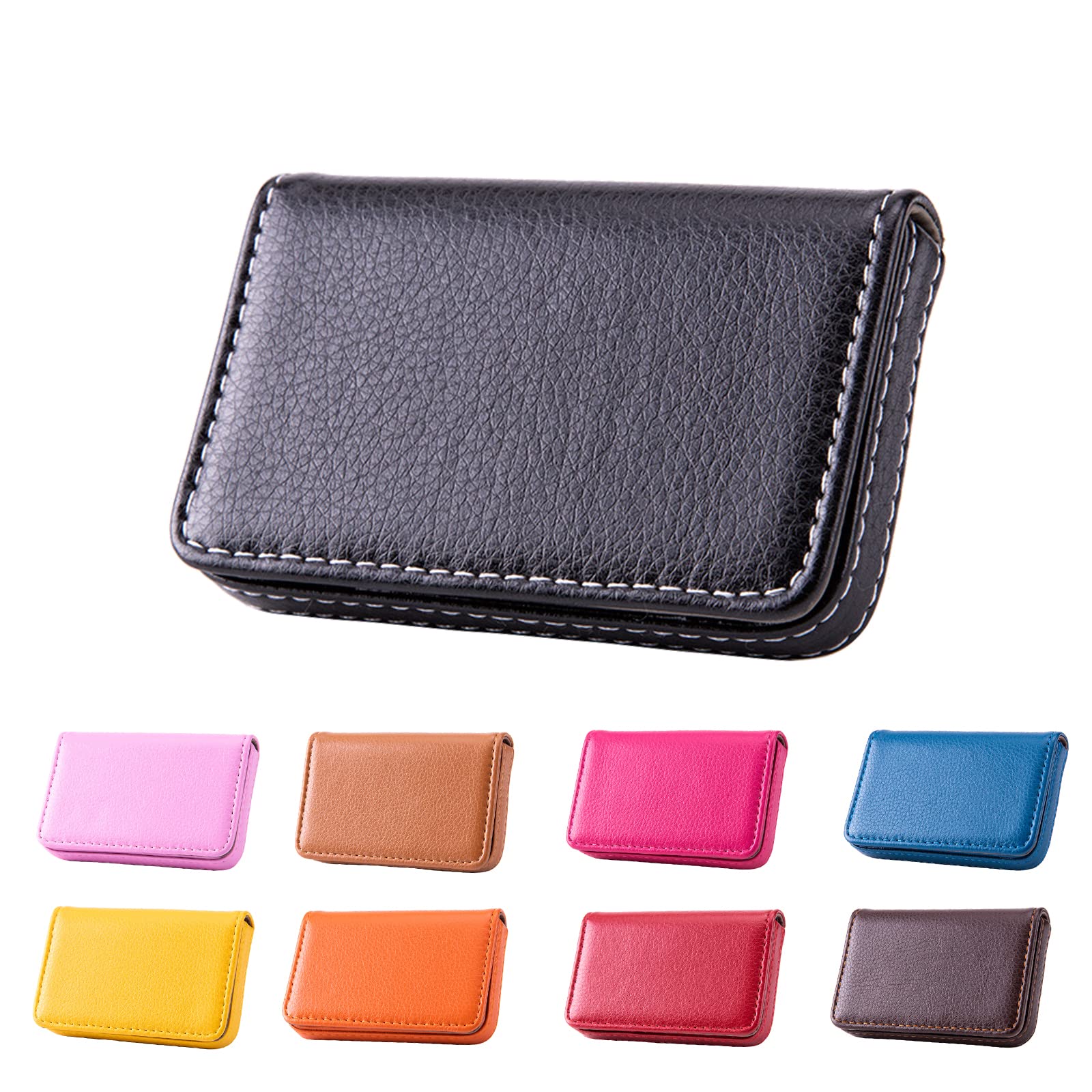 Waylipun Business Card Holder, PU Leather Business Card Case, Business Card Holder for Purse, Business Name Card Case for Men & Women, Magnetic Shut (Black)