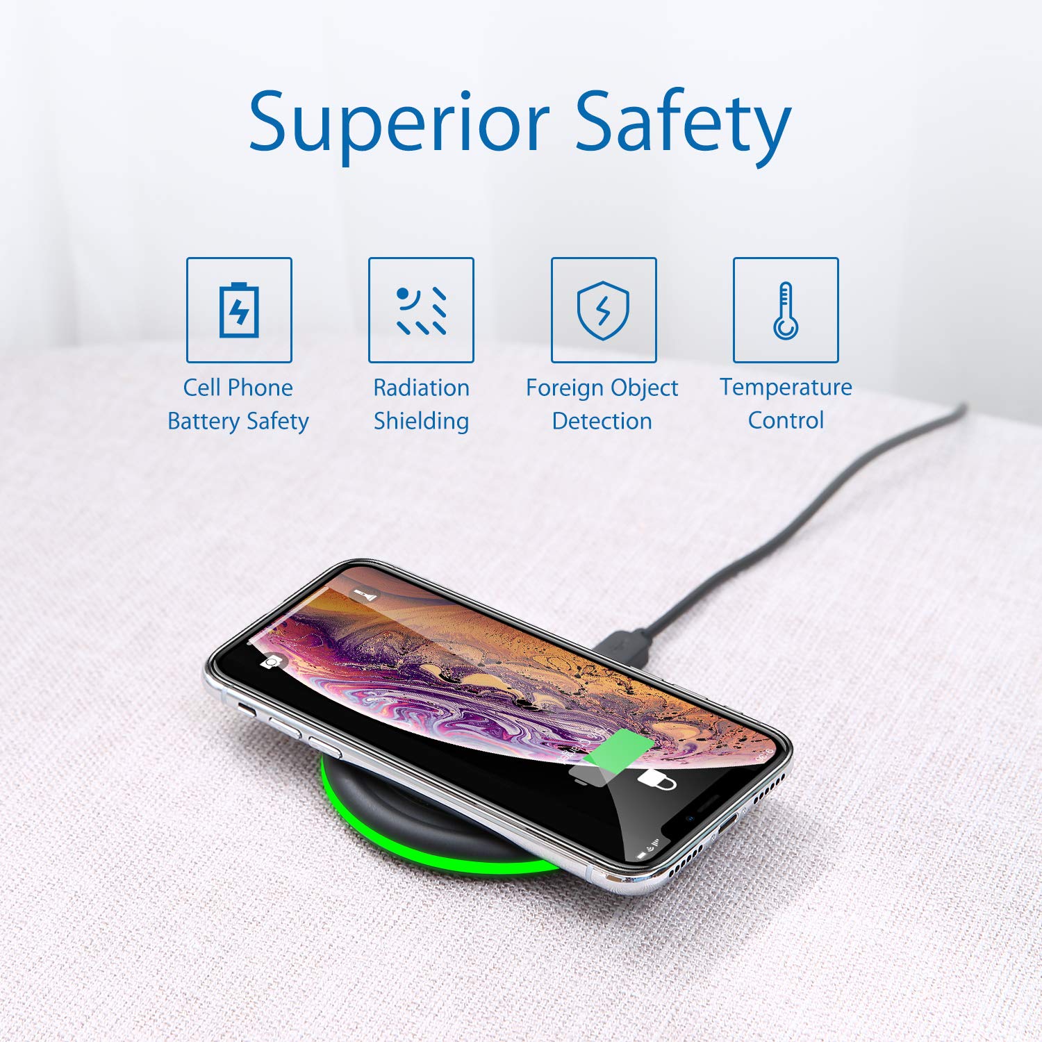 Wireless Charger 10W Qi Fast Wireless Charging Pad, 7.5W Compatible with iPhone 11,Pro,Max,XS Max,XR,XS,X,8,Plus, 10W for Samsung Galaxy Note 10/10+/9/8,S10 Plus S9 S8,AirPods and More (No AC Adapter)