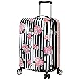 Betsey Johnson Designer 20 Inch Carry On - Expandable (ABS + PC) Hardside Luggage - Lightweight Durable Suitcase With 8-Rolling Spinner Wheels for Women (Stripe Roses)