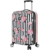 Betsey Johnson Designer 20 Inch Carry On - Expandable (ABS + PC) Hardside Luggage - Lightweight Durable Suitcase With 8-Rolling Spinner Wheels for Women (Stripe Roses)