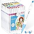 Ohuhu Markers for Adult Coloring Books No Bleeding 64 Colors Water-based Coloring Markers Dual Tips Chisel & Brush Drawing Pens for Kids Adults Beginners Lettering Journaling