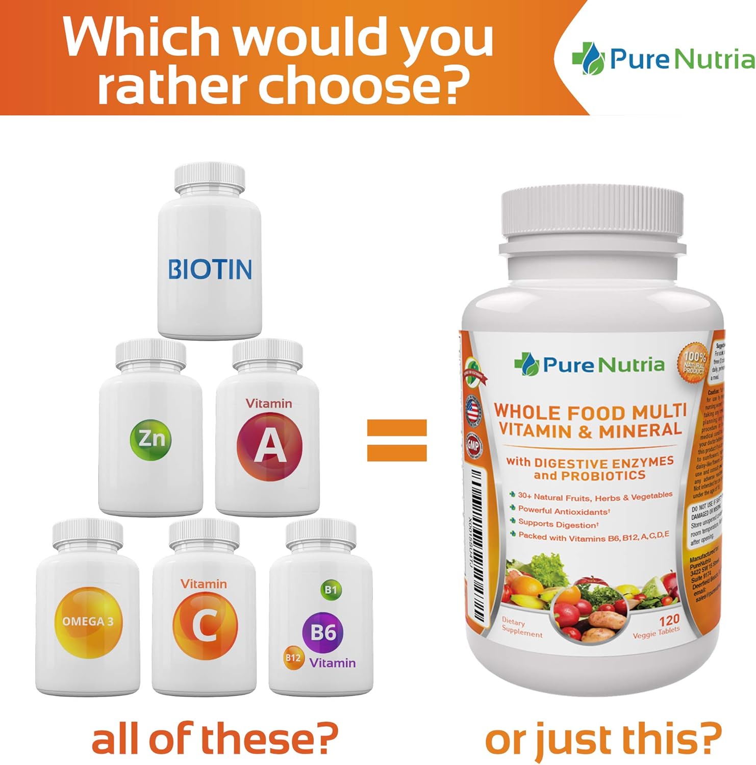 Whole Food MultiVitamin and Minerals with Probiotic Enzymes - 120 Multivitamins for Women and Men - Packed with WholeFood and Herbal Ingredients - Powerful Antioxidants for Digestive Support: Health & Personal Care