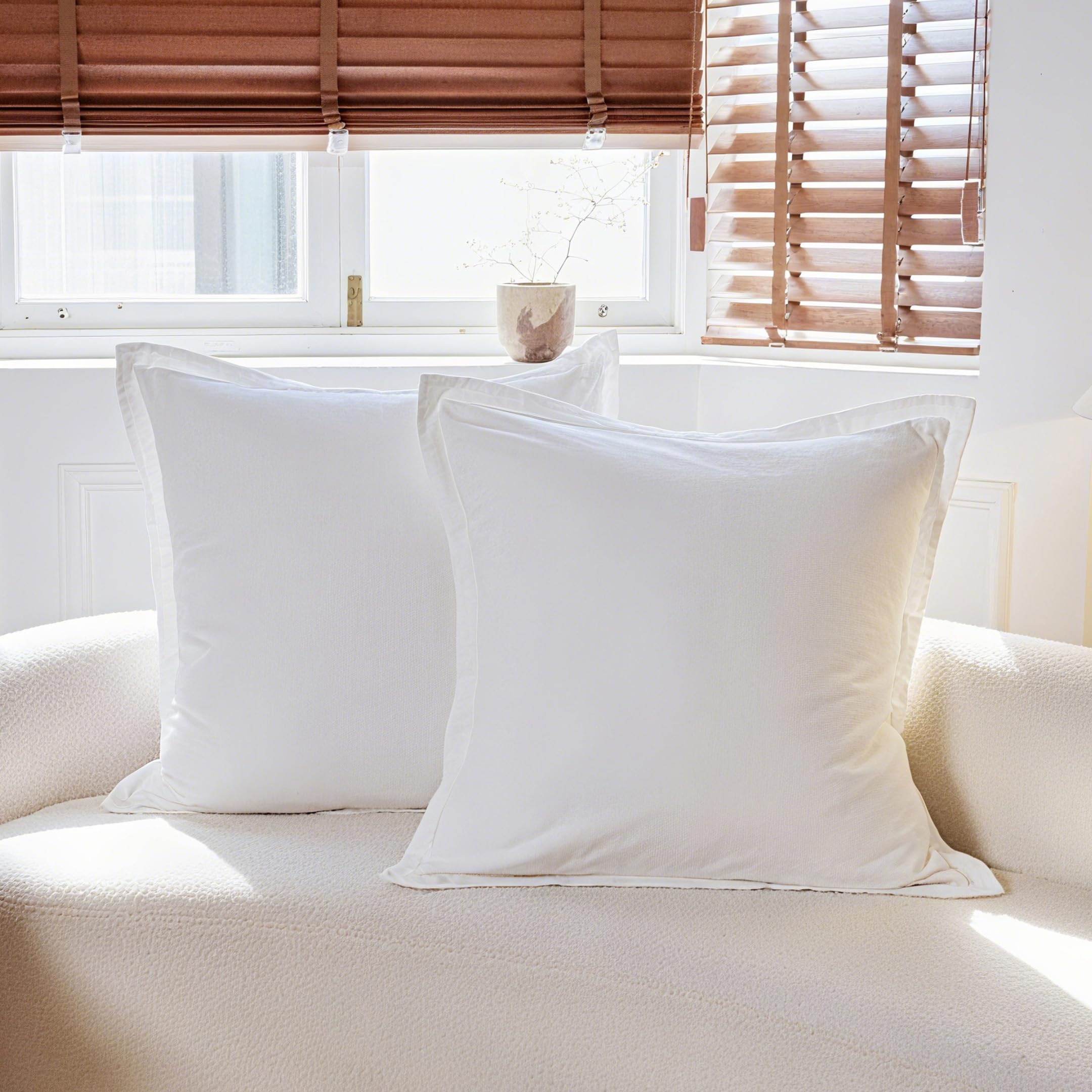 Photo 1 of Simple&Opulence Linen Euro Sham Covers Set of 2, 26x26 Decorative Cotton Flax Blend Throw Pillow Cover Farmhouse Pillow Shams for Chair Couch Sofa Bedroom Living Room Home Decor, White