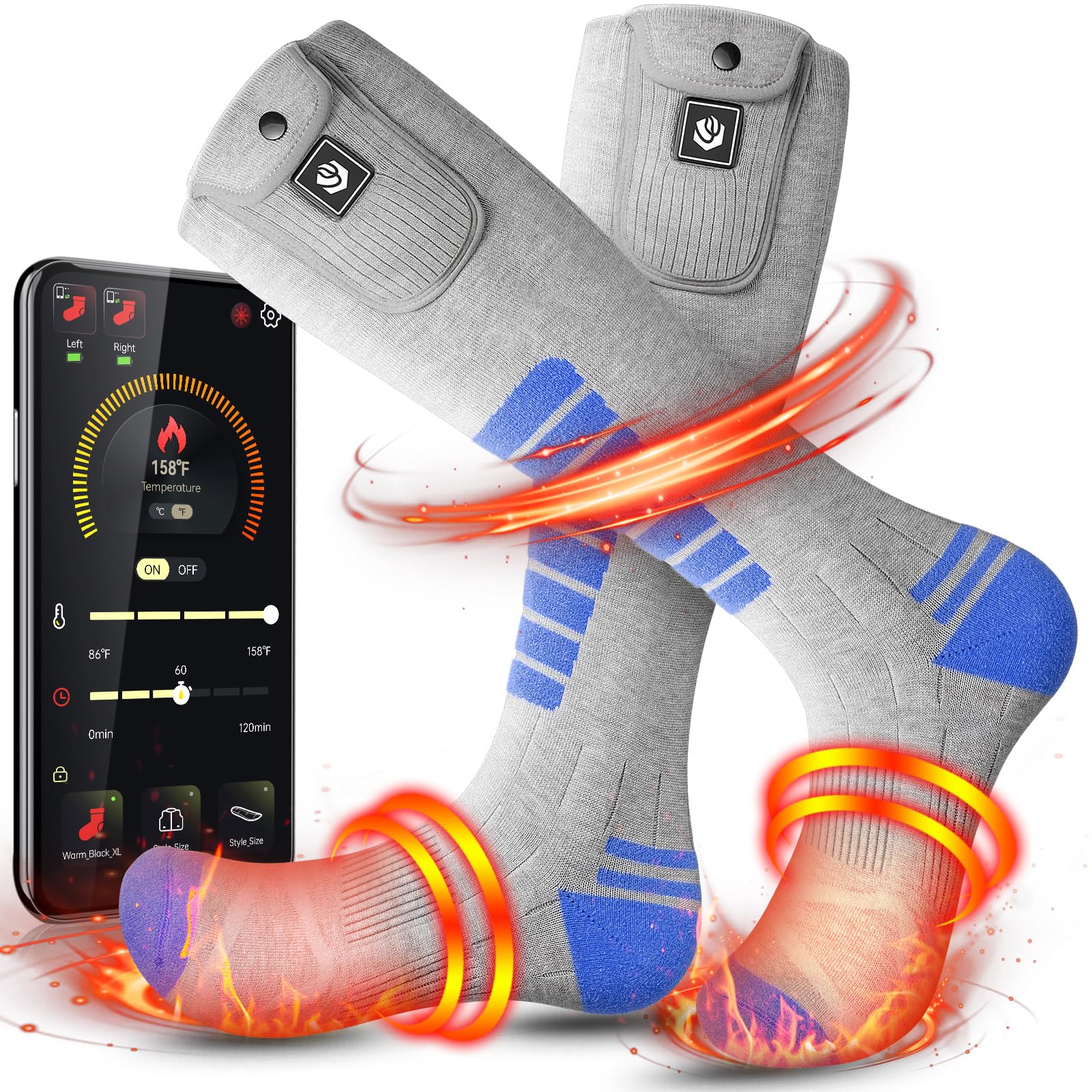 Photo 1 of Heated Socks for Men Women 9V Constant Voltage 3000mAh Battery Heating Socks Rechargeable Washable with APP Remote Control for Hunting Fishing Camping Hiking(Blue,L)