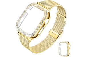 DABAOZA Compatible for Bling Apple Watch Band Women with Bumper, Glitter Case Cover Stainless Steel Mesh Loop Strap Metal for iWatch Series 9 8 7 6 5 4 3 2 1 SE Ultra 2/1
