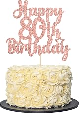 Gyufise Happy 80th Birthday Cake Topper Glitter Rose Gold 5.5x9.1 inches
